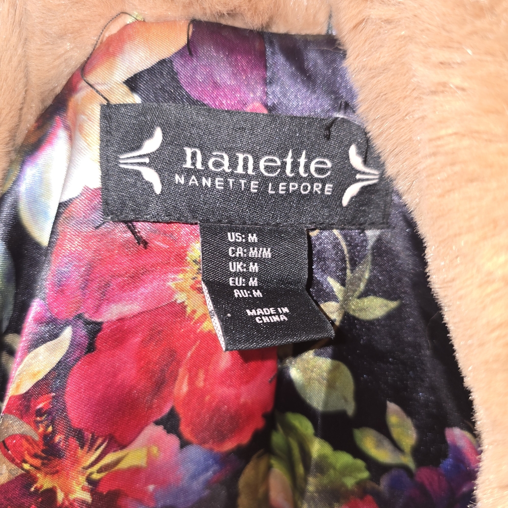 Nanette Lepore Faux Fur Jacket With Floral Lining - Picture 3 of 5